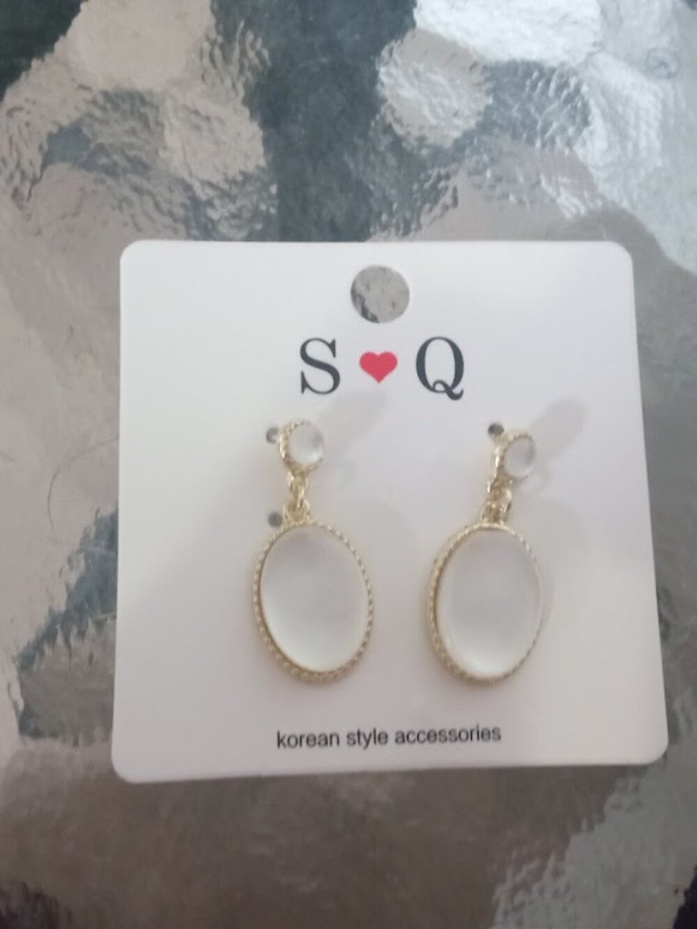 [2 For 1]Gold-Tone Clear Oval Drop Earrings